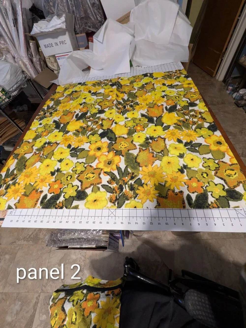 VTG 60s Barkcloth Curtain Panels Set Floral House N Home Chartreuse Yellow Olive